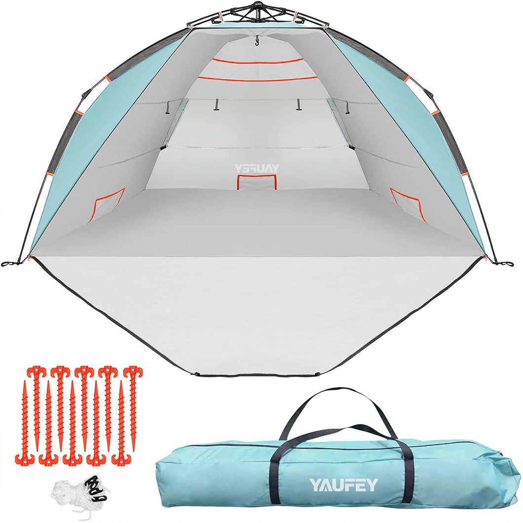 Yaufey Premium Beach Tent Easy Setup – Portable 3-4 Person Beach Shade Tent Sun Shelter with UPF 50+ Rated Sun Protection & Extended Porch - Beach Tents Sun Shelter Beach Essentials